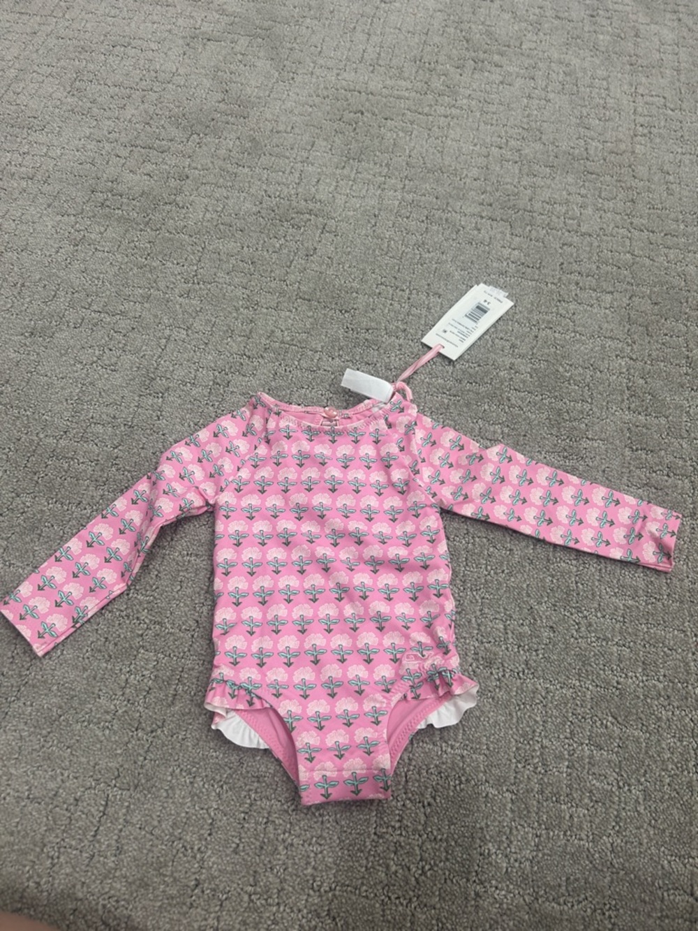Vineyard Vines Girls' Pink Floral Long-Sleeve Rashguard One-Piece